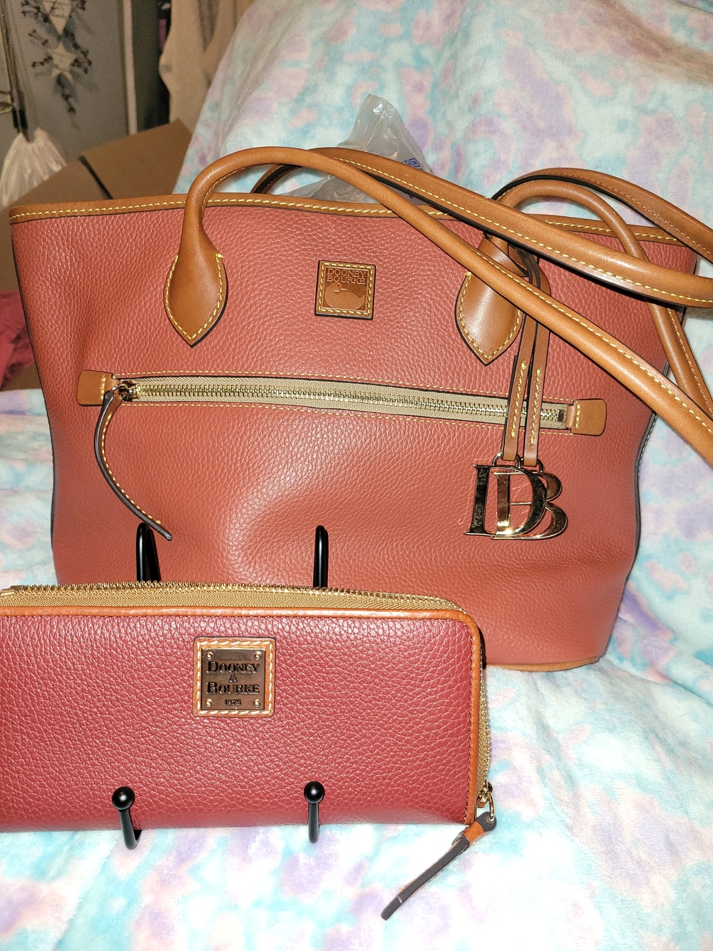 Dooney & Bourke Women's Pebble Leather Tote and Wallet - Rust/Brown